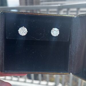 3x Illusion 14ct White Gold Diamond  Stud Earrings